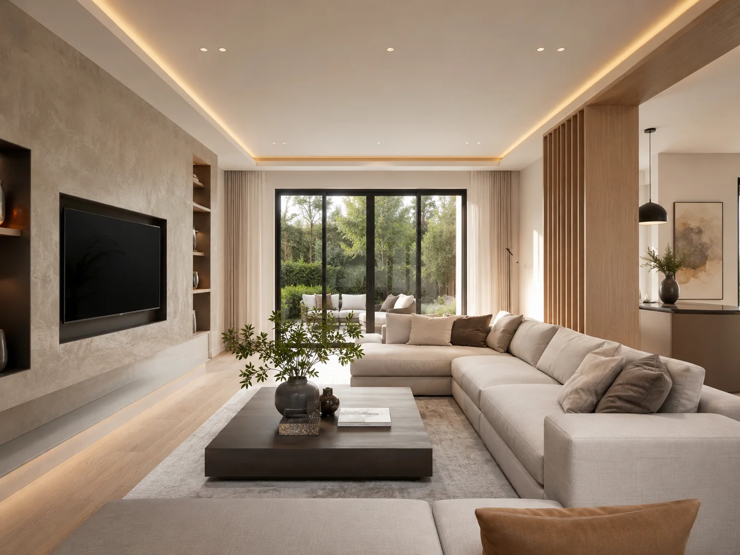 Salon moderne après rénovation complète